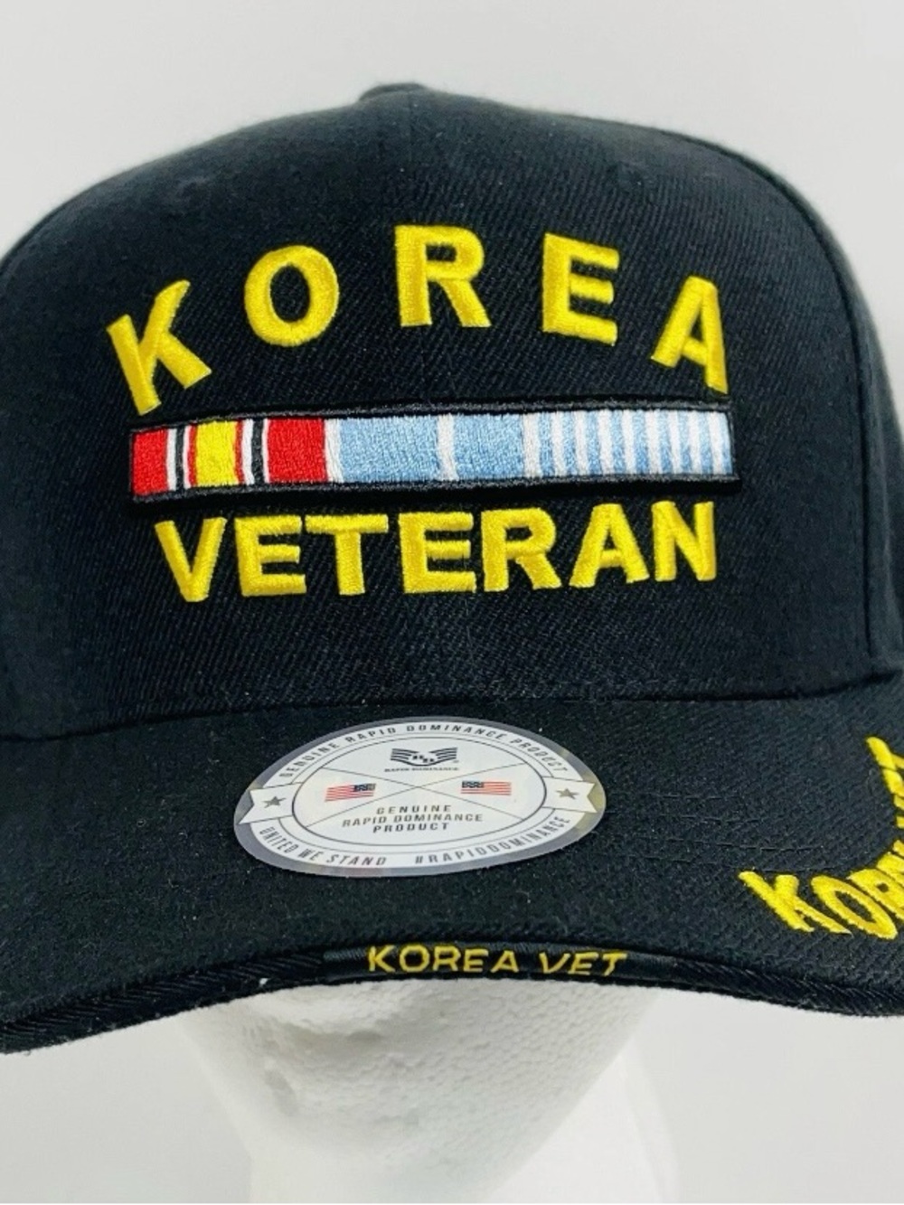 Korea Veteran Embroidered Patch Black Strapback Hat Cap